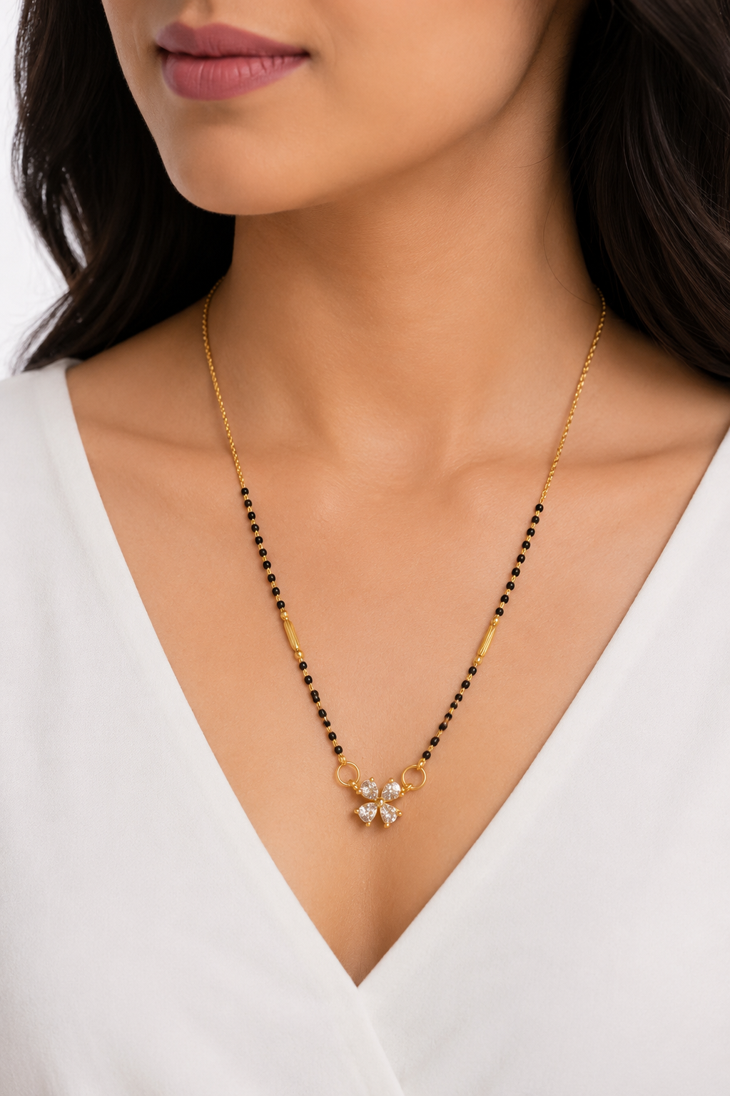 18K Gold Plated Floral Mangalsutra Necklace for Women | Anti-Tarnish CZ Flower Pendant