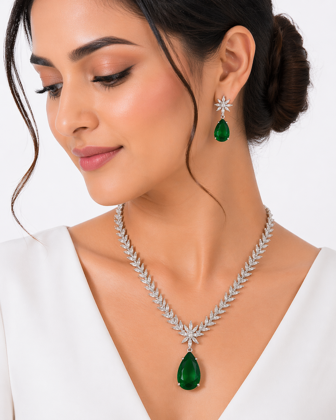Elegant Green Pendant Necklace with Matching Earrings Set for Women | Premium Artificial Jewelry | Stylish Party & Daily Wear Gift