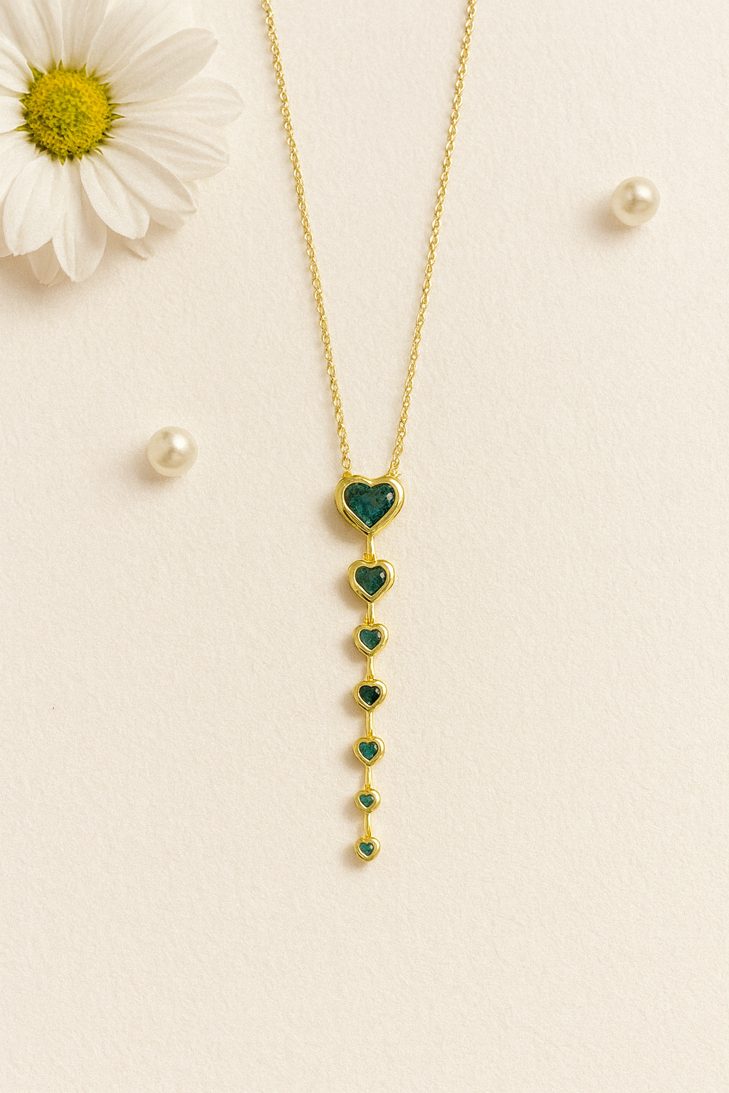 Anti-Tarnish Heart Long Pendant Chain & Earrings Set | 18K Gold Plated | Elegant Green Stone Jewelry | Perfect for Gifting | Premium Gift-Ready Packaging