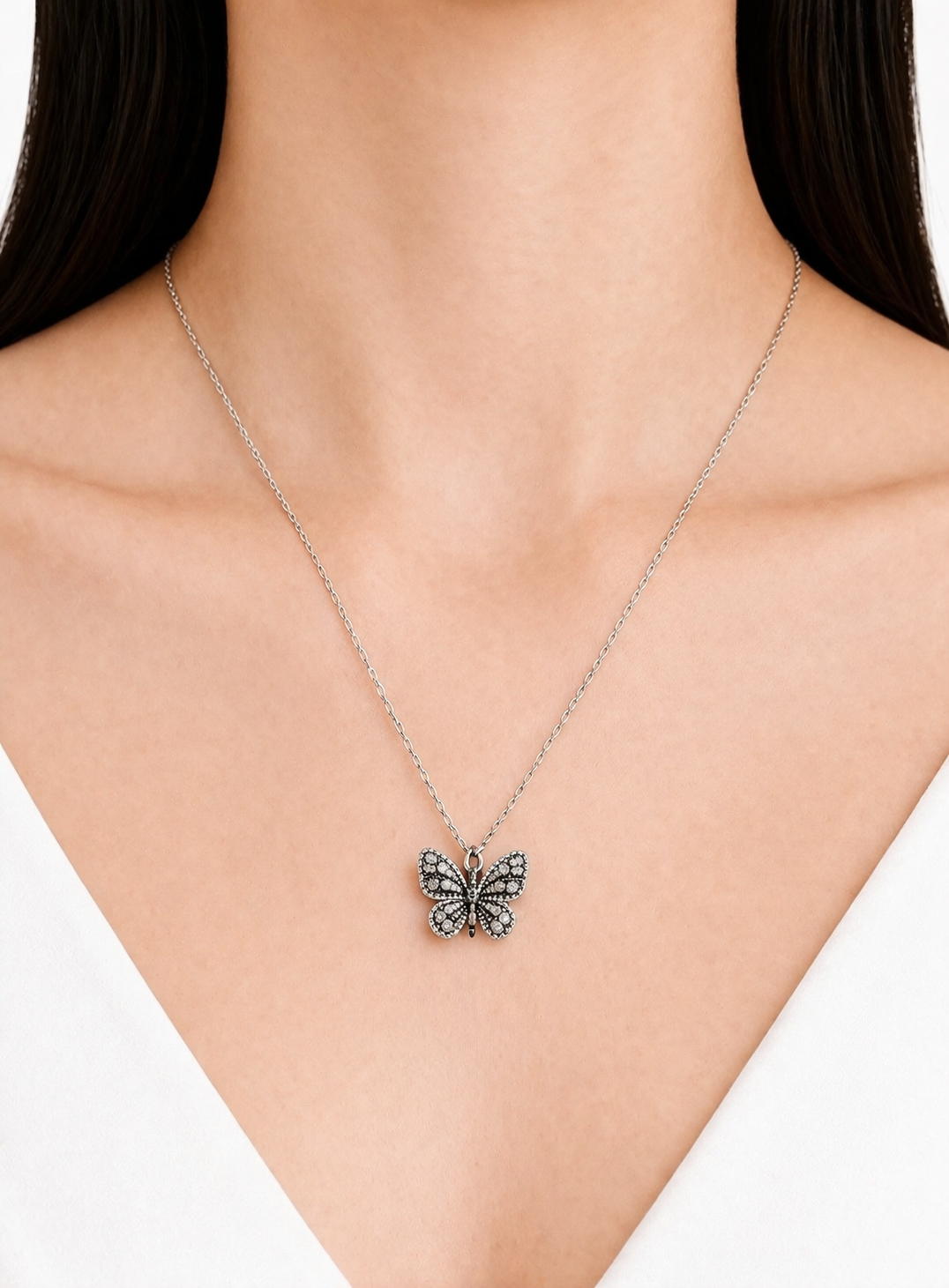 Butterfly Pendant Necklace Chain With American Diamonds
