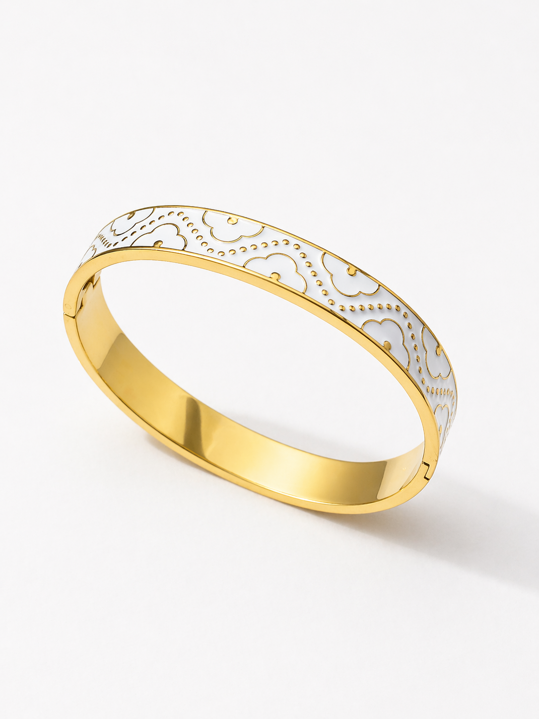 Elegant White Enamel Gold Plated Bracelet | Minimal Designer Bangle