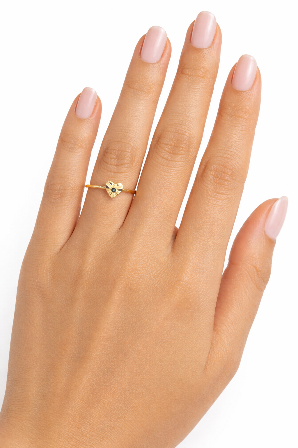 Elegant 18K Gold Plated Small Heart Adjustable Ring with Green Stone