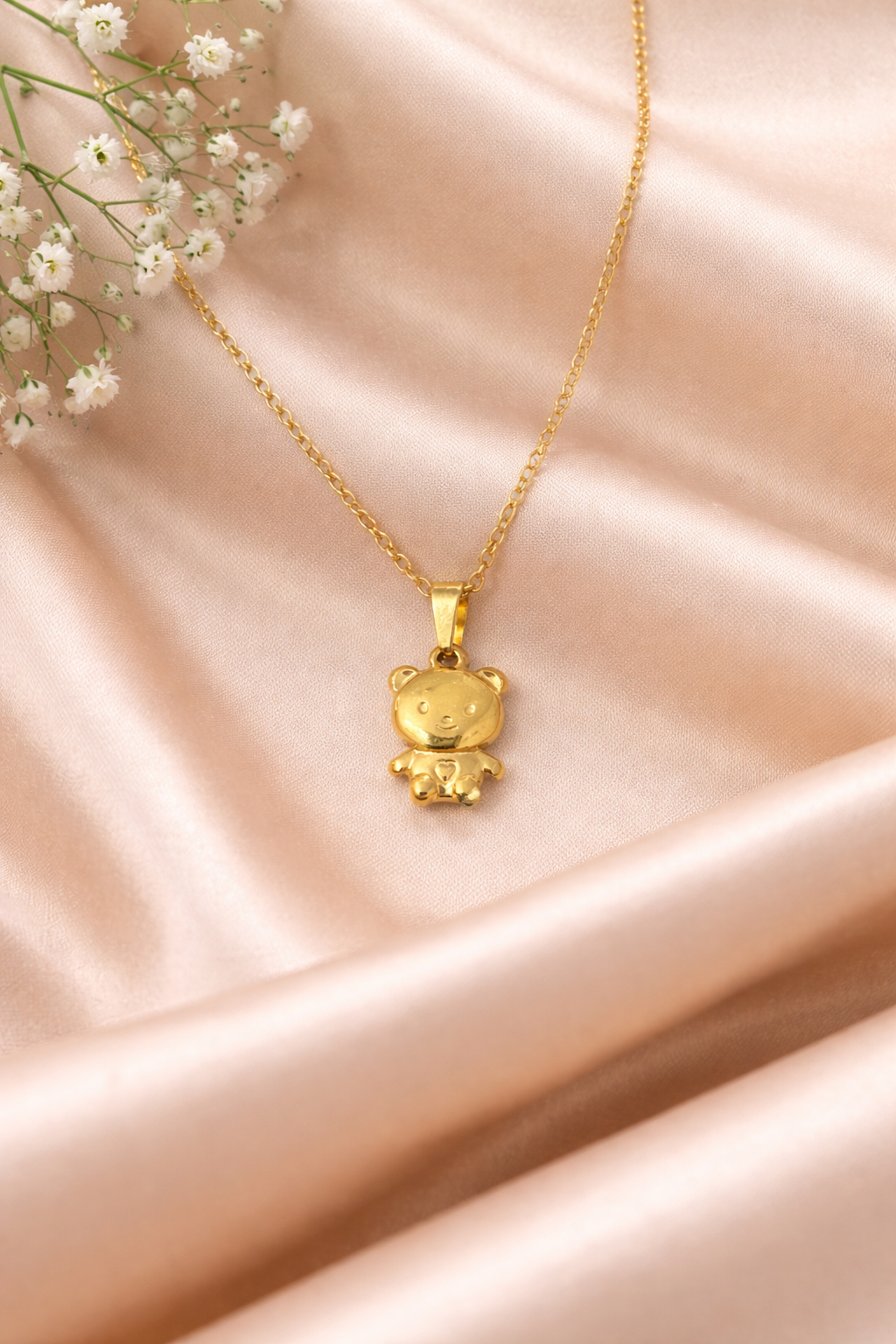 18K Gold Plated Teddy Bear Pendant Necklace for Women | Cute Minimal Charm Necklace | Elegant Everyday Jewelry