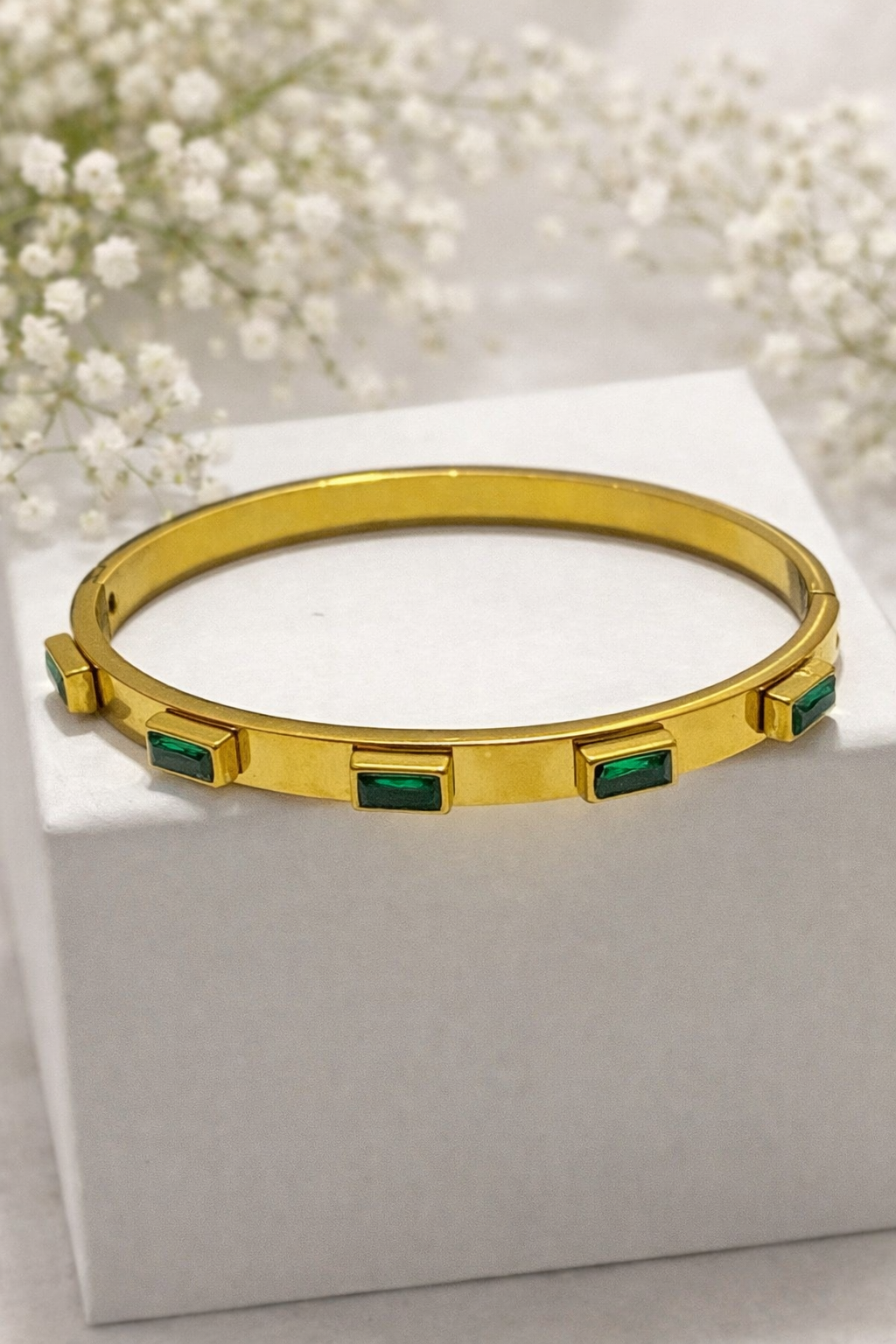 Jewelsstar Anti-Tarnish Green Stone Bracelet | 18K Gold Plated Bracelet for Women | Waterproof Daily Wear Bracelet | Luxury Gift Packaging