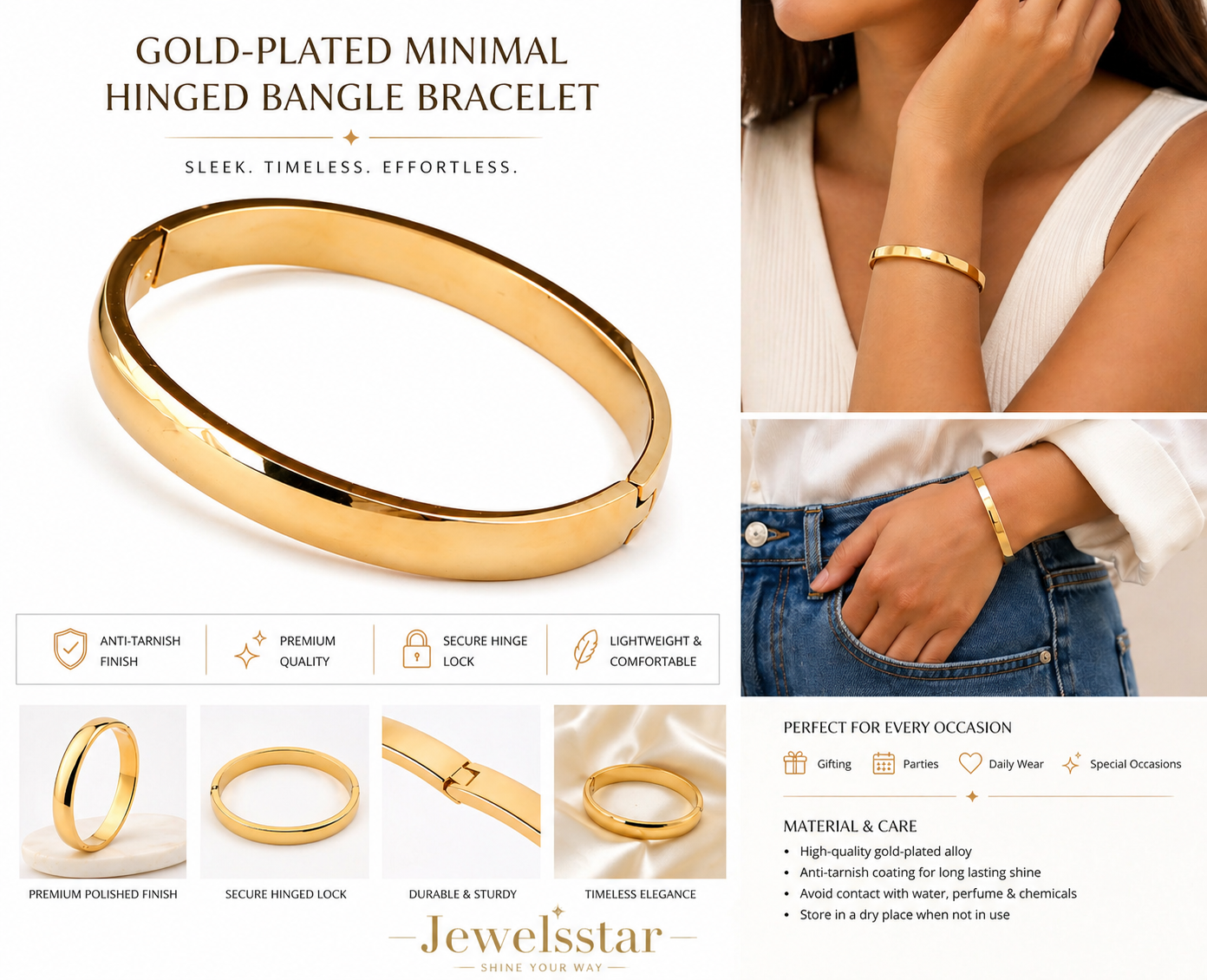 Elegant Gold Plated Minimalist Bangle Bracelet for Women