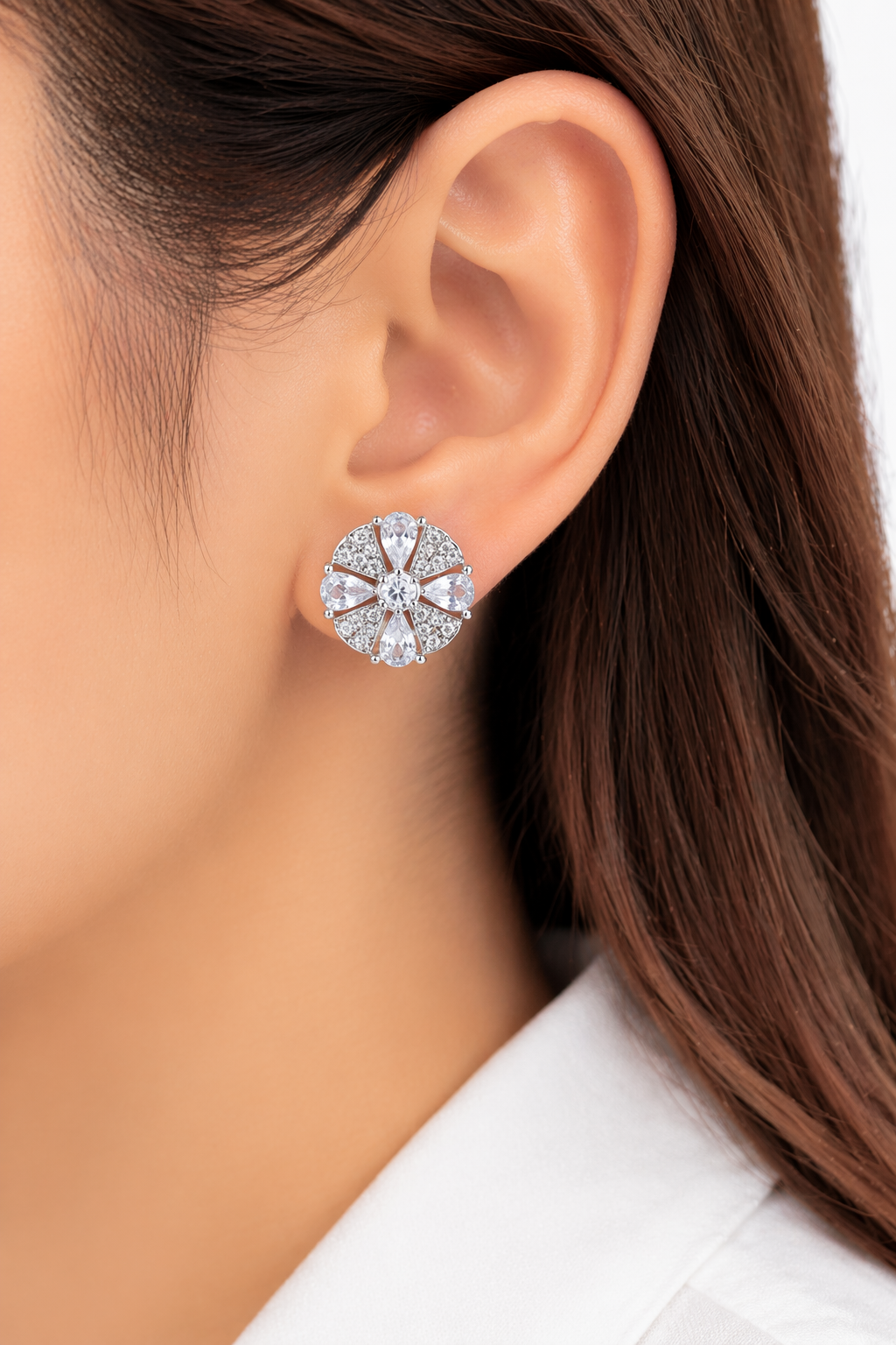 Elegant American Diamond Floral Stud Earrings | Premium Sparkle Design
