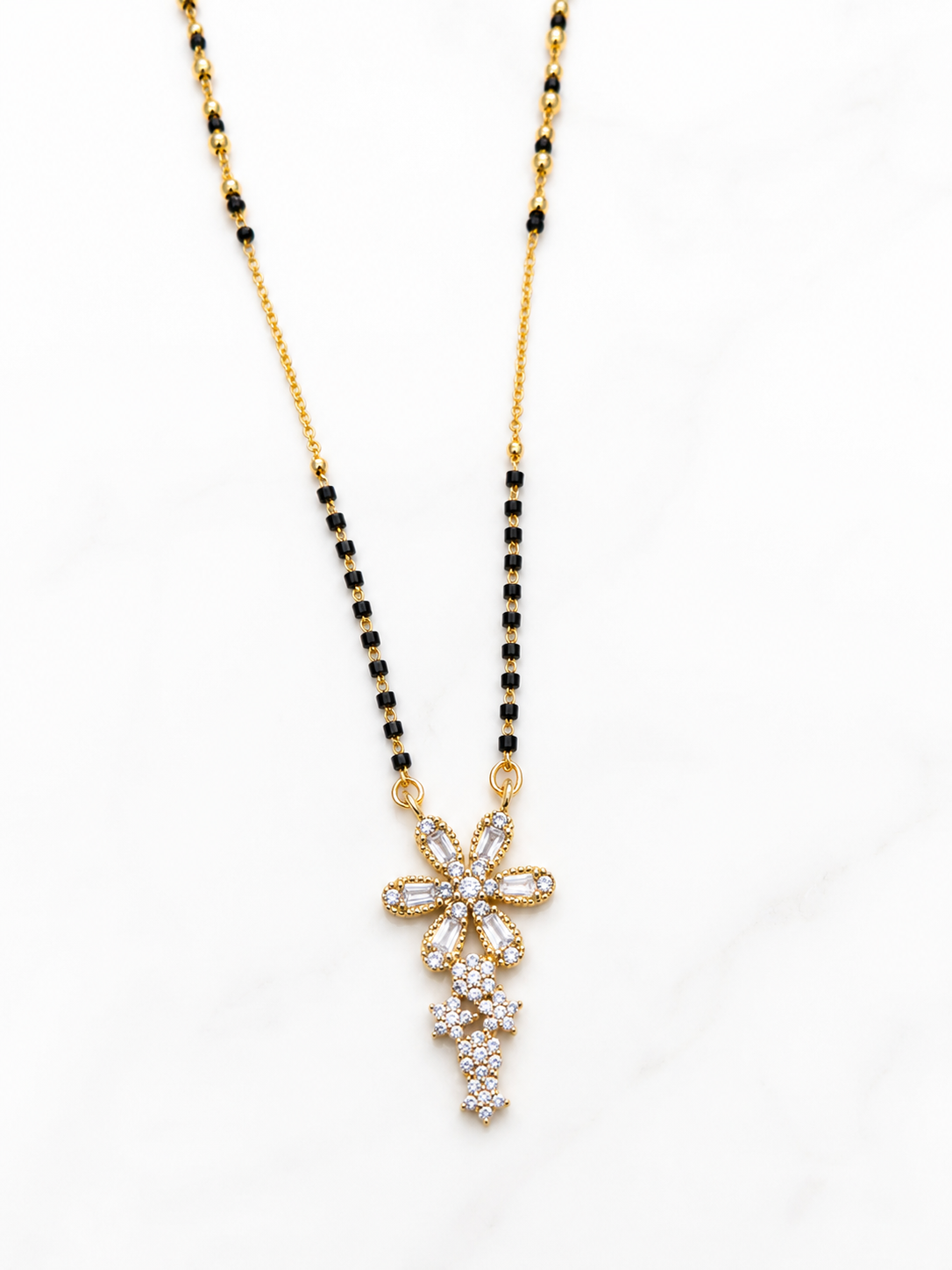 18K Gold Plated Floral AD Mangalsutra for Women | High Quality Anti-Tarnish Daily Wear Mangalsutra