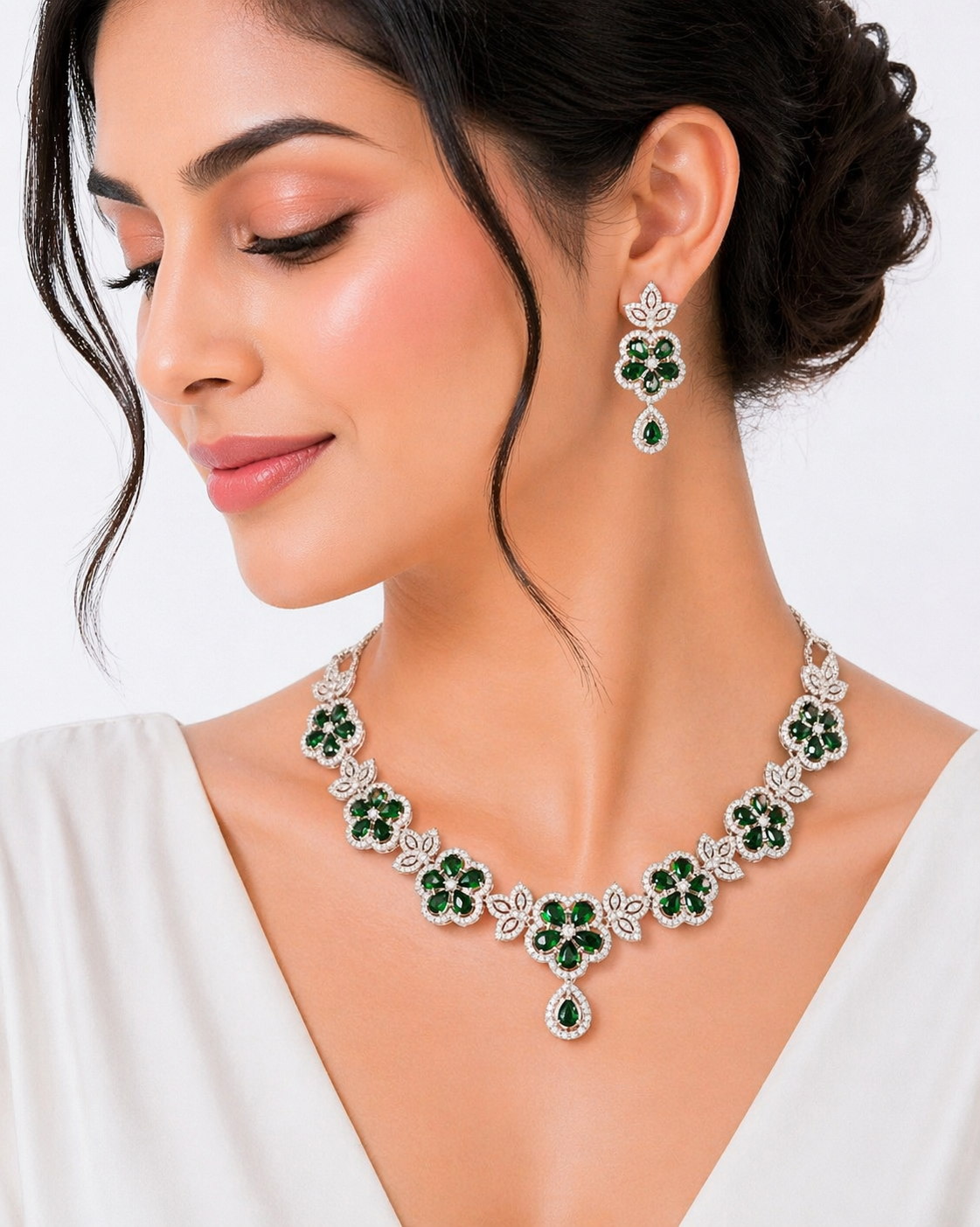 Elegant Luxury American Diamond Necklace Set with Floral Design