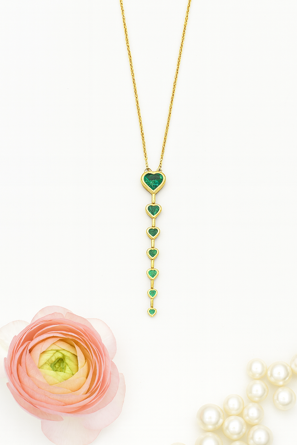 Anti-Tarnish Heart Long Pendant Chain & Earrings Set | 18K Gold Plated | Elegant Green Stone Jewelry | Perfect for Gifting | Premium Gift-Ready Packaging