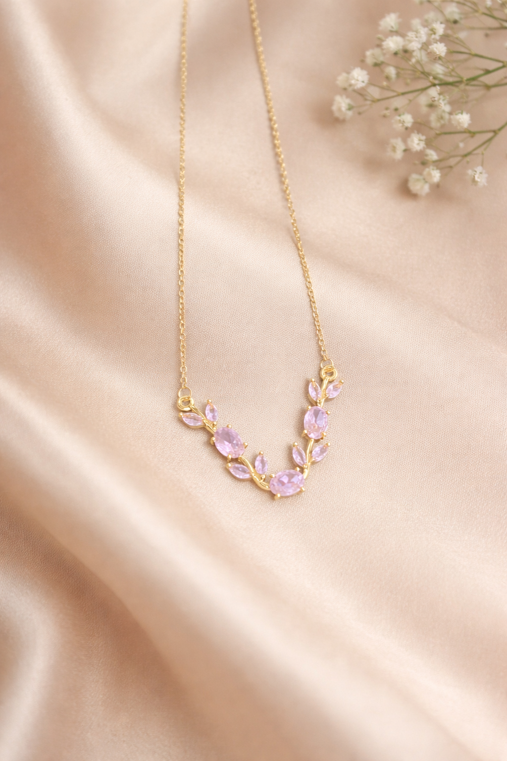 18K Gold Plated Pink Tulip Chain Necklace for Women | Anti-Tarnish Floral Pendant Chain | Trendy Elegant Jewelry Gift