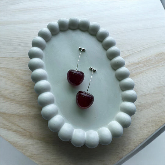 Trendy Cherry Drop Earrings – Dark Red Silver-Plated Statement Jewelry