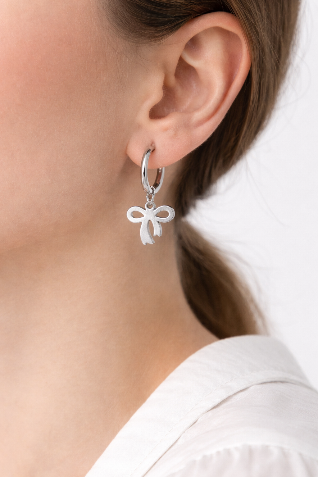 3 Pairs Silver Plated Small Hoop Earrings Set for Women | Bow Design Huggie Hoops Combo | Minimal Everyday Wear | Anti-Tarnish Lightweight Earrings