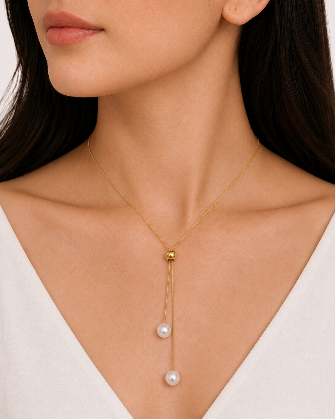 ✨ 18K Gold Plated Pearl Drop Pendant Chain | Anti-Tarnish Adjustable Slider Necklace