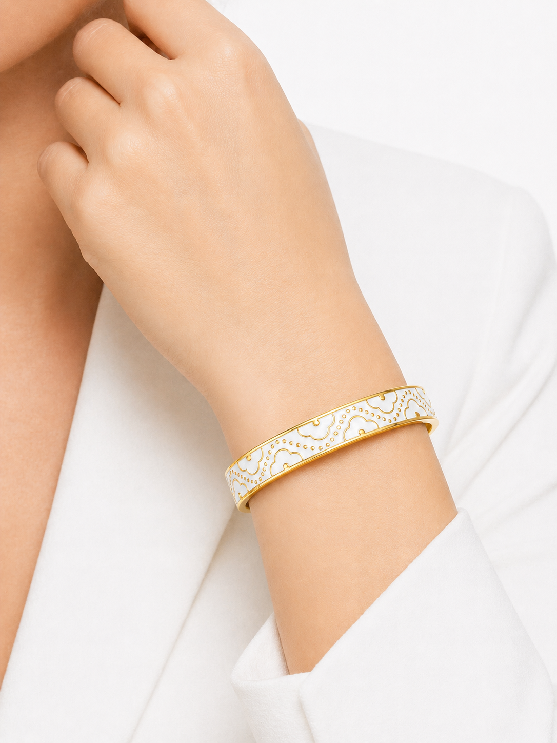 Elegant White Enamel Gold Plated Bracelet | Minimal Designer Bangle