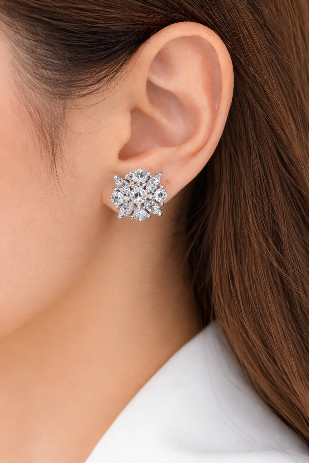Elegant American Diamond Floral Stud Earrings | Premium Sparkle Design