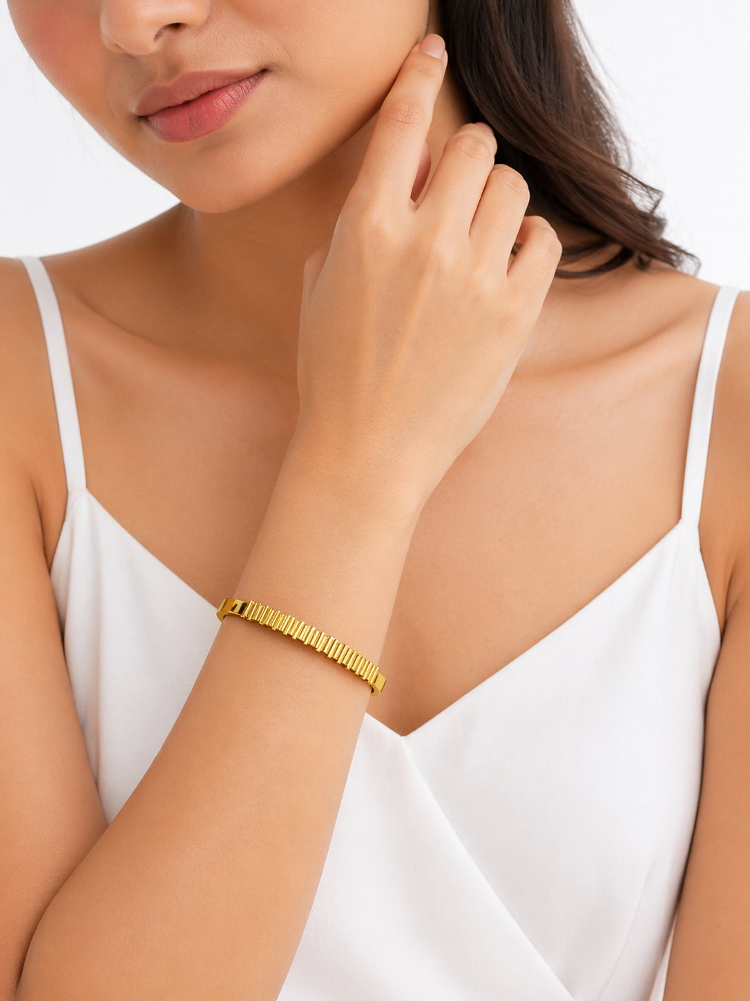 18K Gold Plated Textured Bar Bracelet – Modern Minimal Design