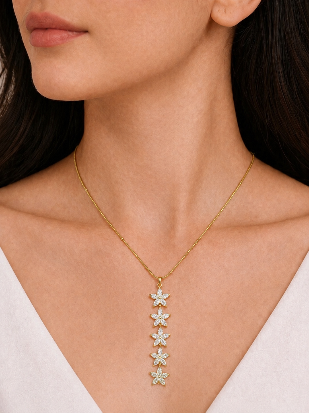 Long Flower Pendant Chain – Anti-Tarnish 18K Gold Plated Daily Wear Necklace