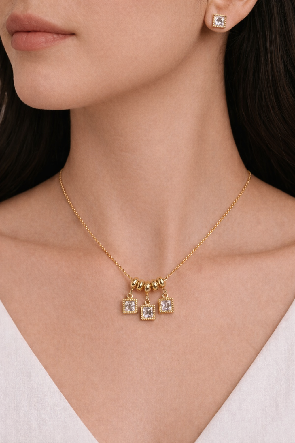 Anti-Tarnish 18K Gold Plated Crystal Charm Pendant Set with Matching Bracelet – Perfect for Gifting