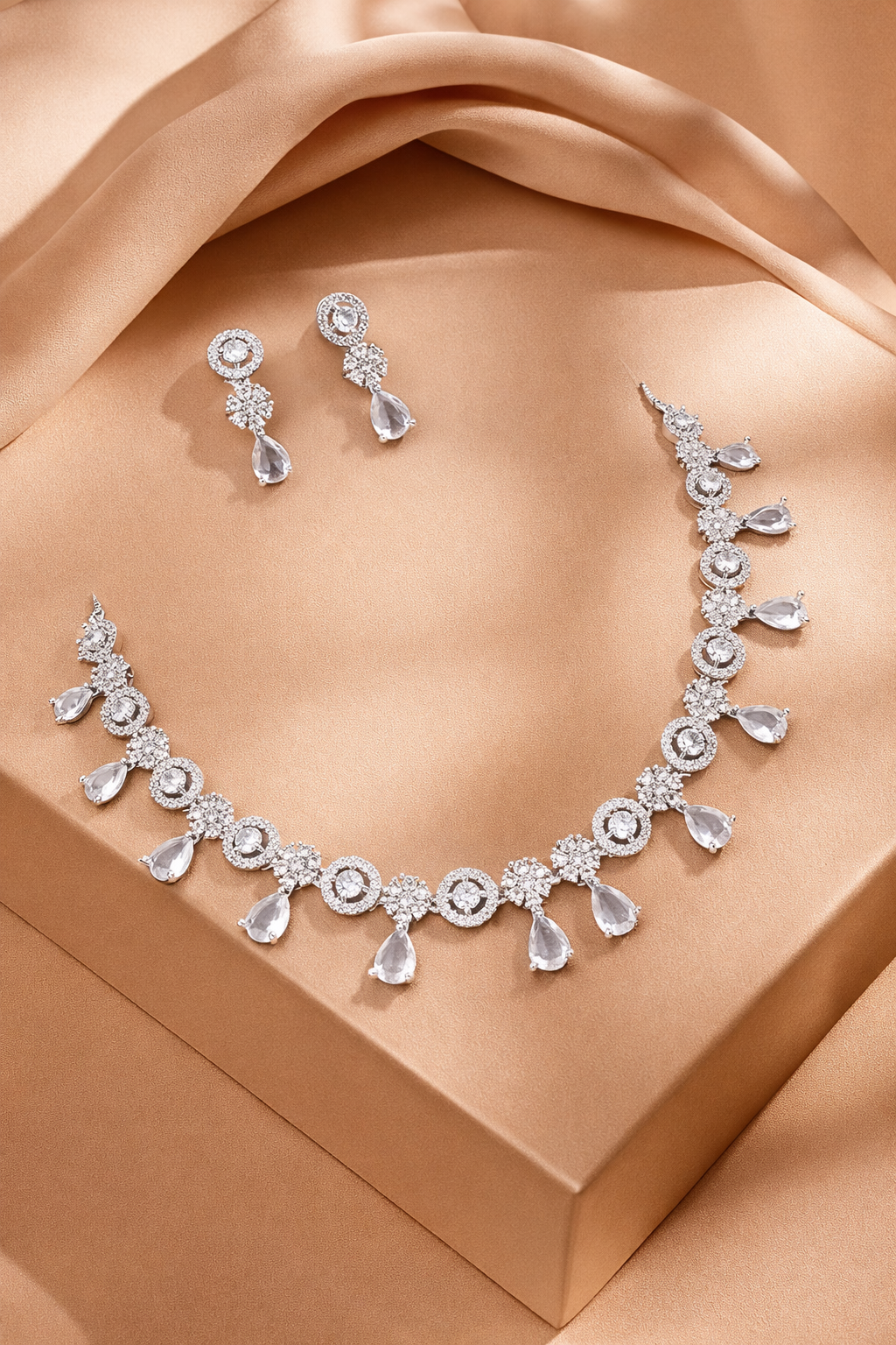 American Diamond Necklace Set with Matching Earrings – Premium Finish