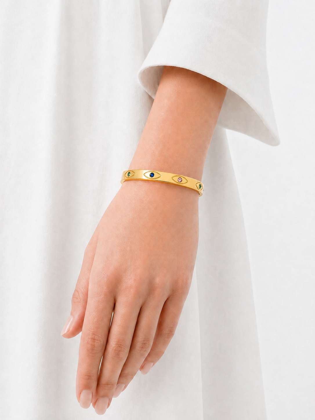 18K Gold Plated Evil Eye Bracelet with Multicolor Stones – Anti-Tarnish