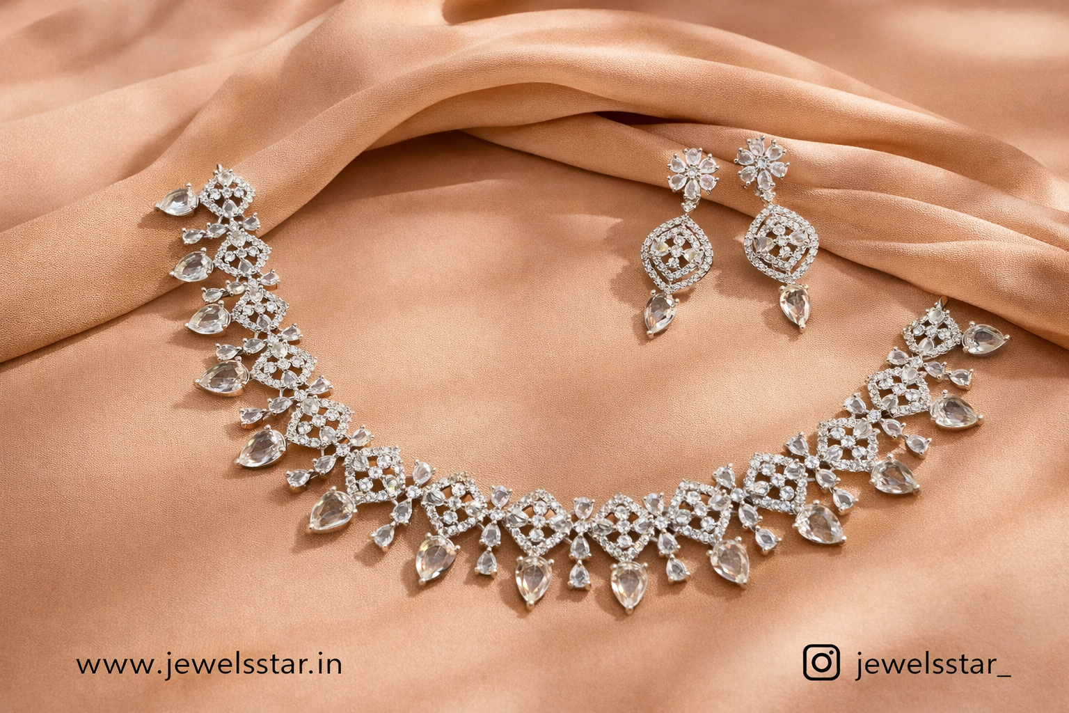 American Diamond Necklace Set with Matching Earrings | Gold Plated Sparkling CZ Jewelry | Elegant Party & Wedding Wear for Women