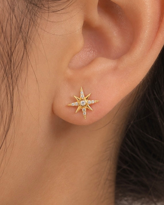 18K Gold Plated small Anti-Tarnish North Star Stud Earrings