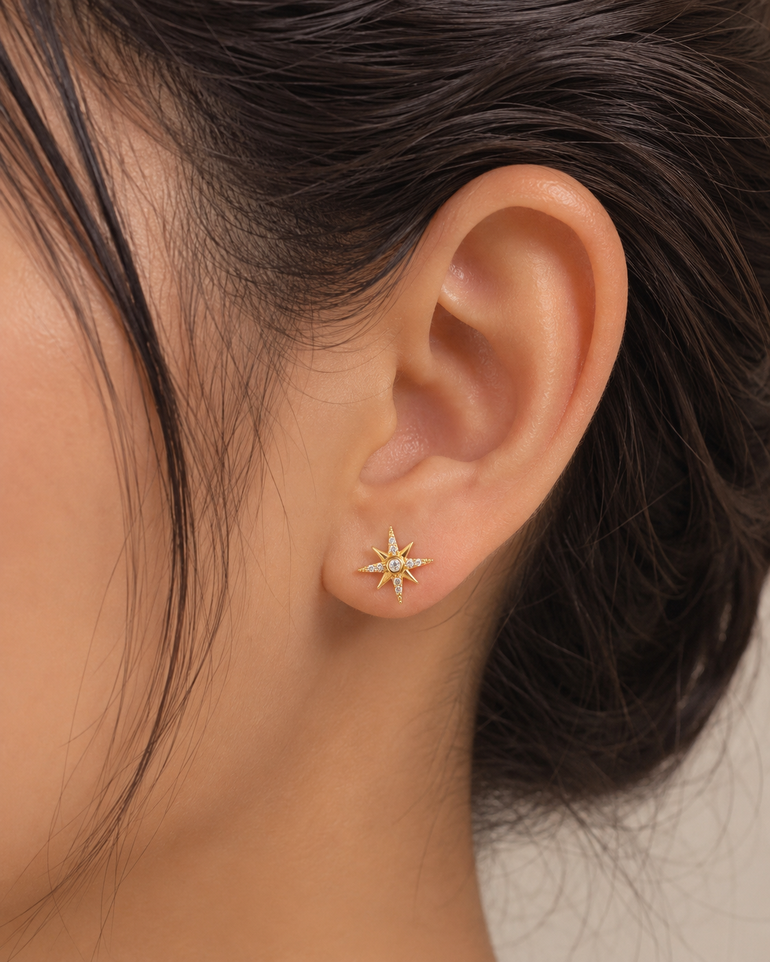 18K Gold Plated small Anti-Tarnish North Star Stud Earrings