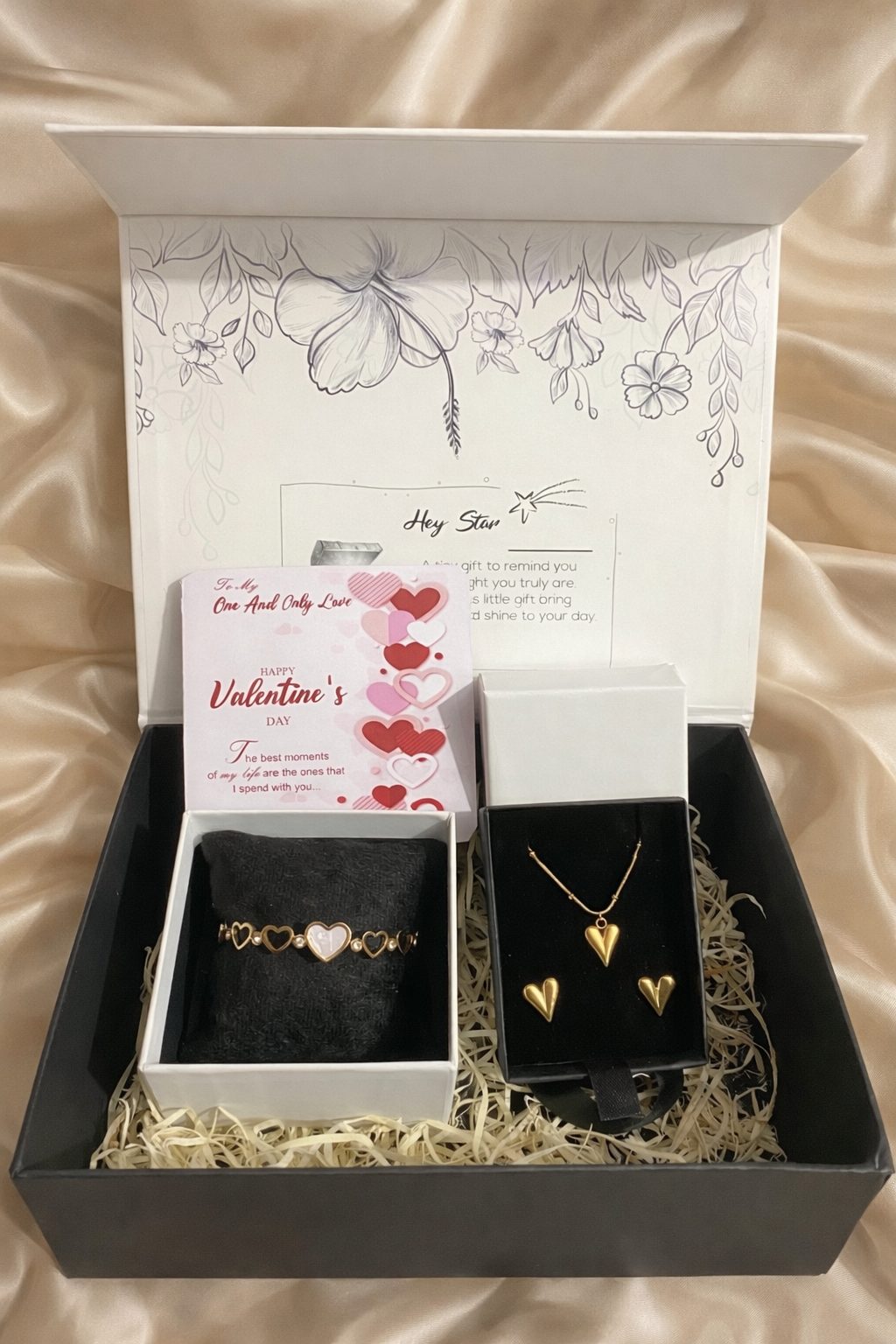JewelsStar Heart Pendant Chain with Earrings – 18K Gold Plated Anti-Tarnish Jewellery with Valentine’s Day Card