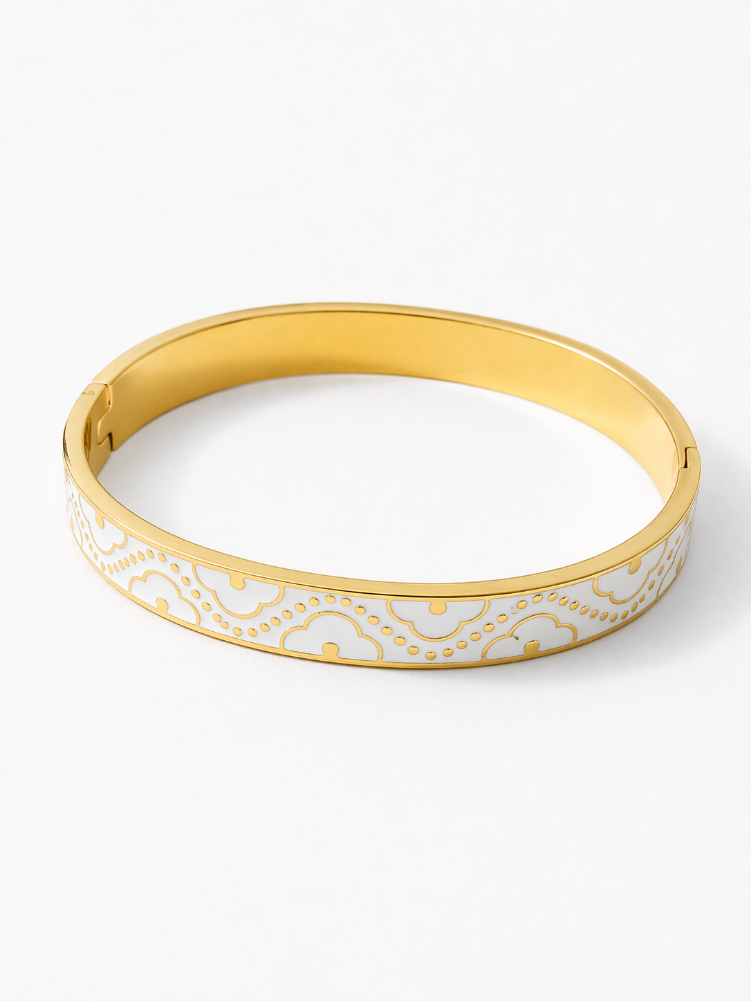 Elegant White Enamel Gold Plated Bracelet | Minimal Designer Bangle