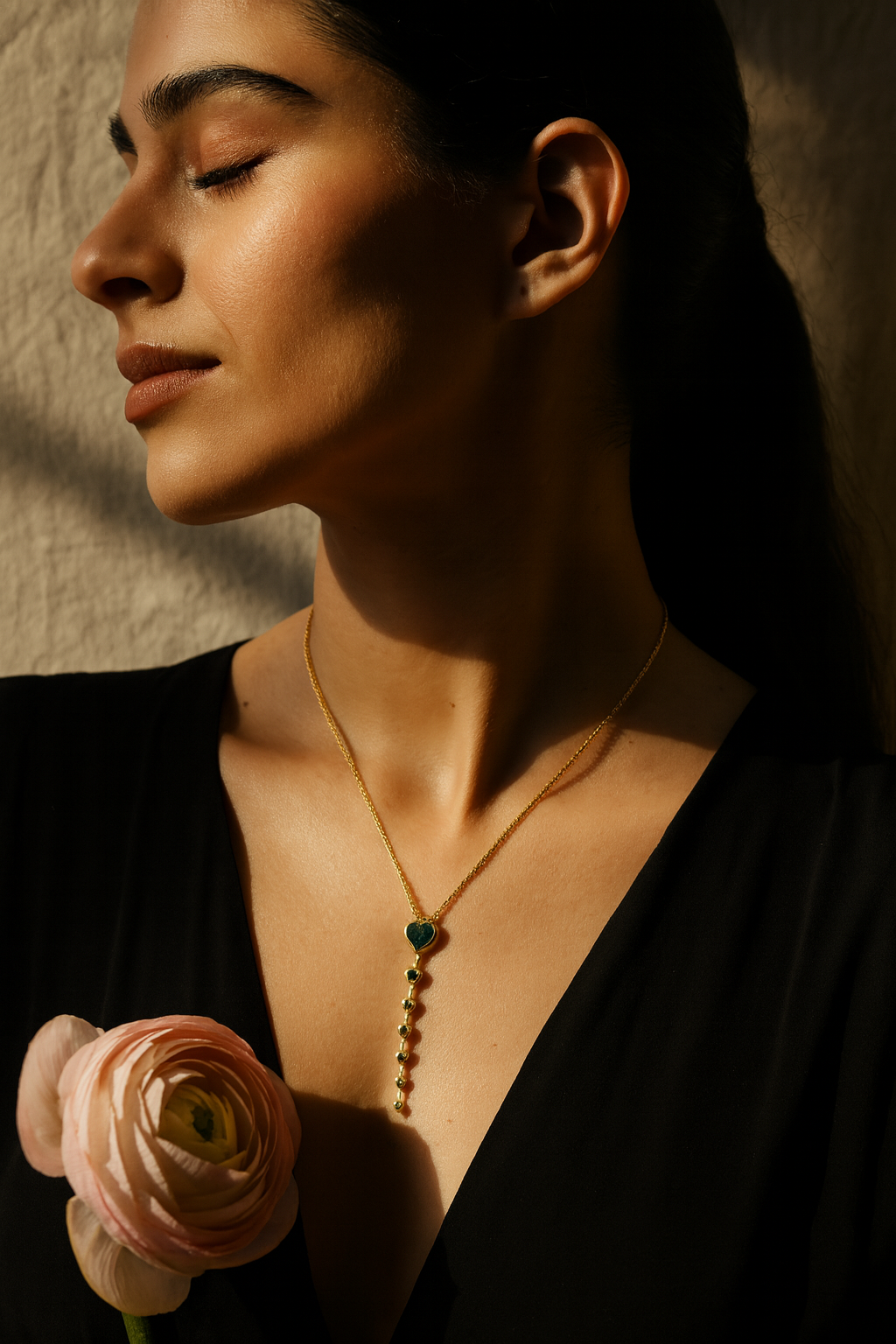 Anti-Tarnish Heart Long Pendant Chain & Earrings Set | 18K Gold Plated | Elegant Green Stone Jewelry | Perfect for Gifting | Premium Gift-Ready Packaging