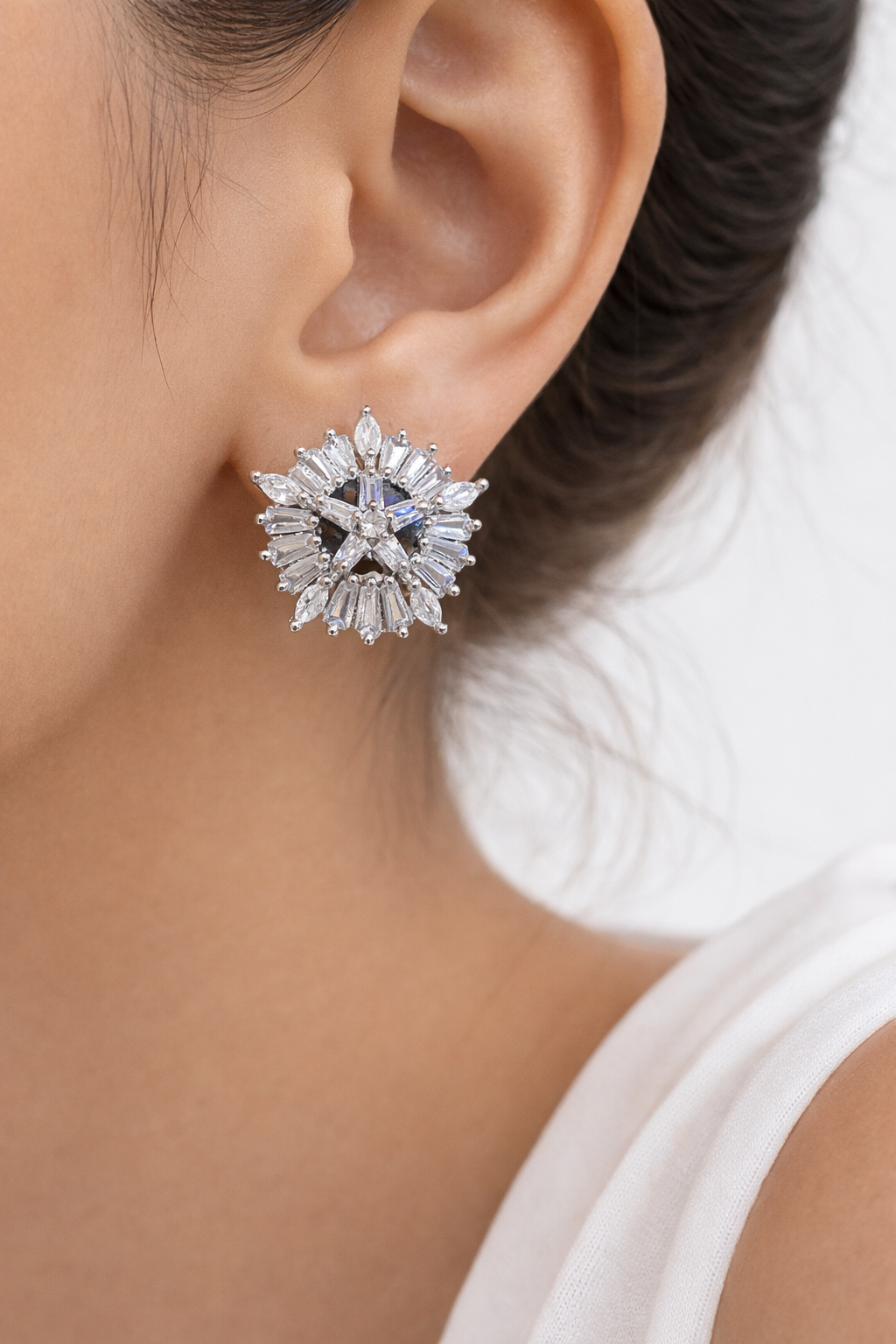 Elegant American Diamond Floral Stud Earrings | Premium Sparkle Design