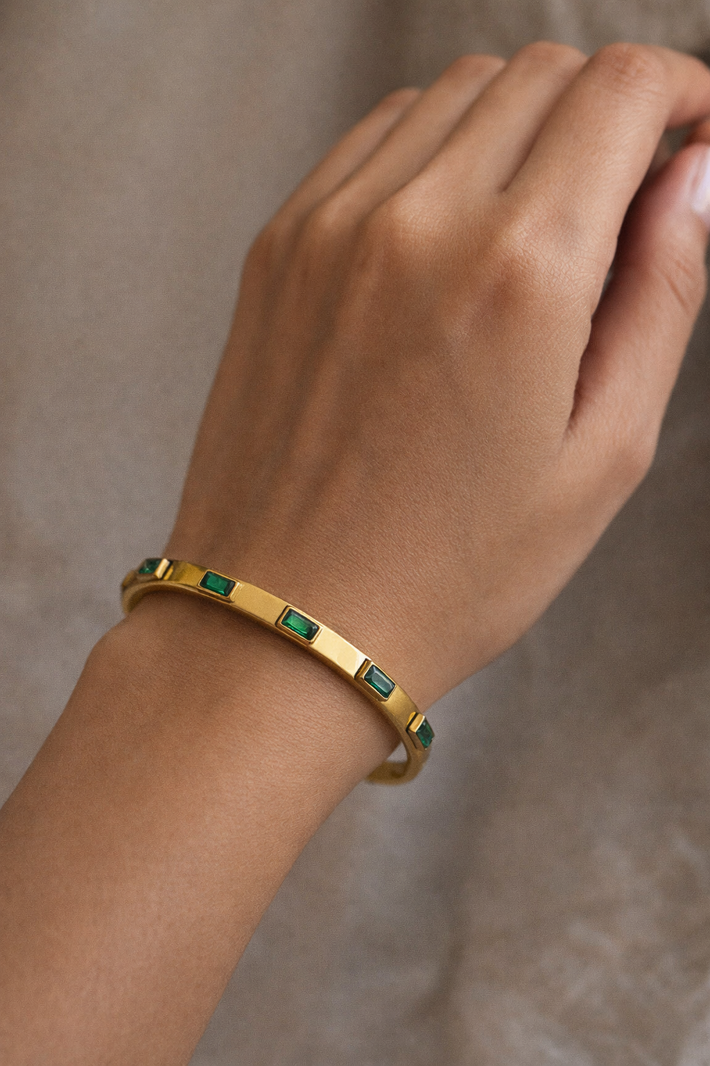 Jewelsstar Anti-Tarnish Green Stone Bracelet | 18K Gold Plated Bracelet for Women | Waterproof Daily Wear Bracelet | Luxury Gift Packaging