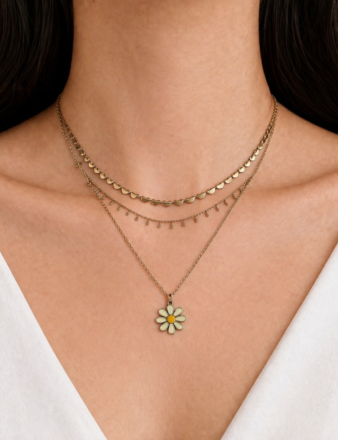 Elegant 3-Layer Floral  Pendant Necklace Chain