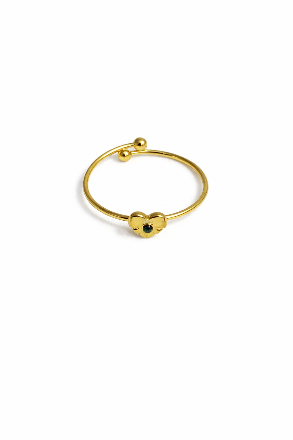Elegant 18K Gold Plated Small Heart Adjustable Ring with Green Stone