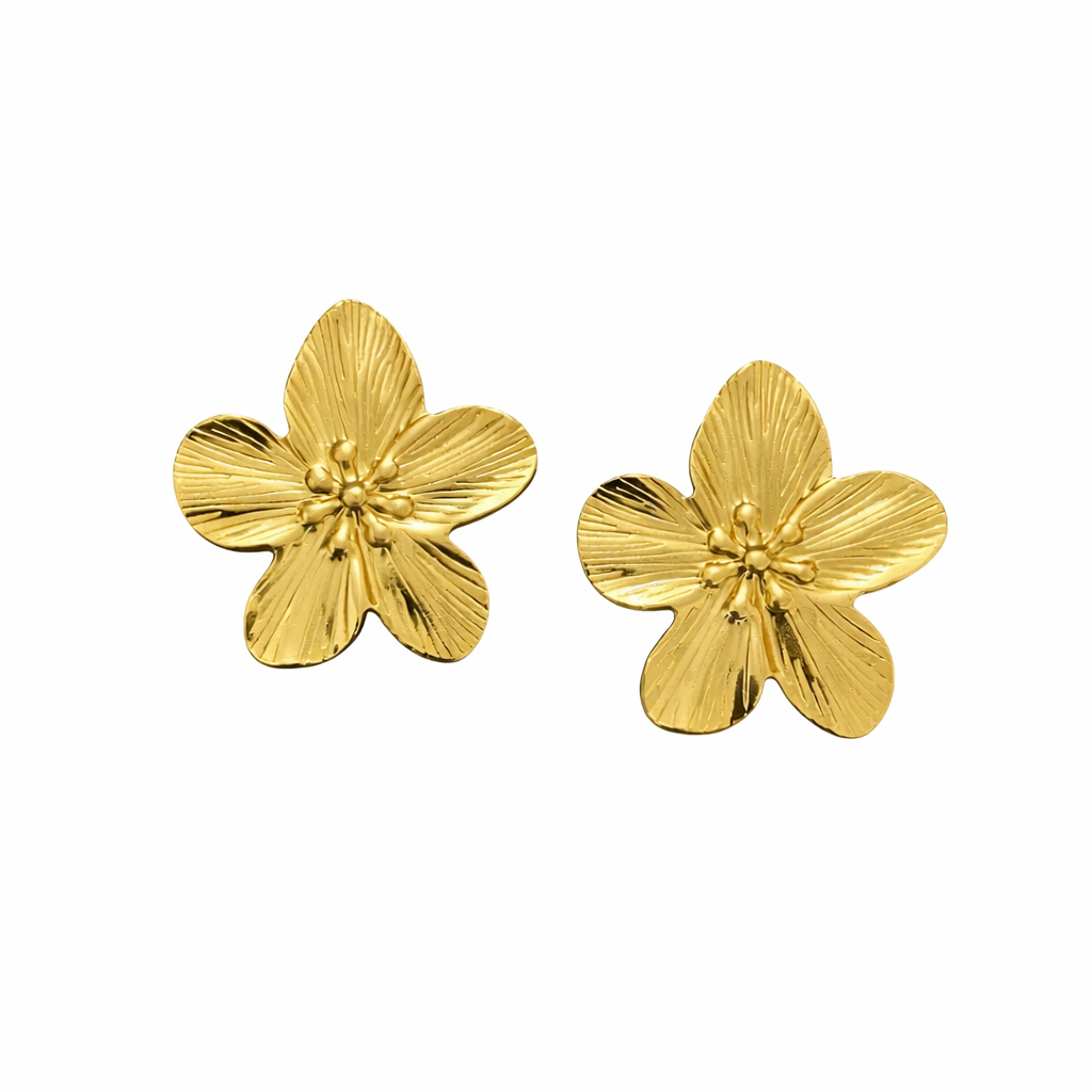 Anti-Tarnish Floral Design Large Earrings - Timeless Beauty and Durability
