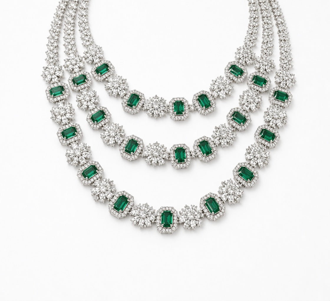 Stunning 3-Layer American Diamond Designer Necklace