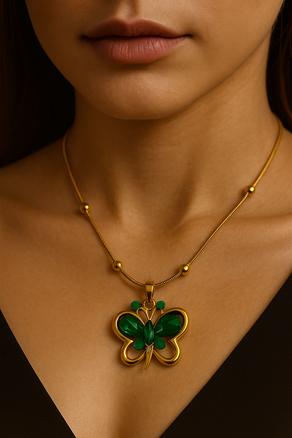 JewelsStar Anti-Tarnish Green Butterfly Big Pendant with Adjustable Chain – Trendy Fashion Jewellery