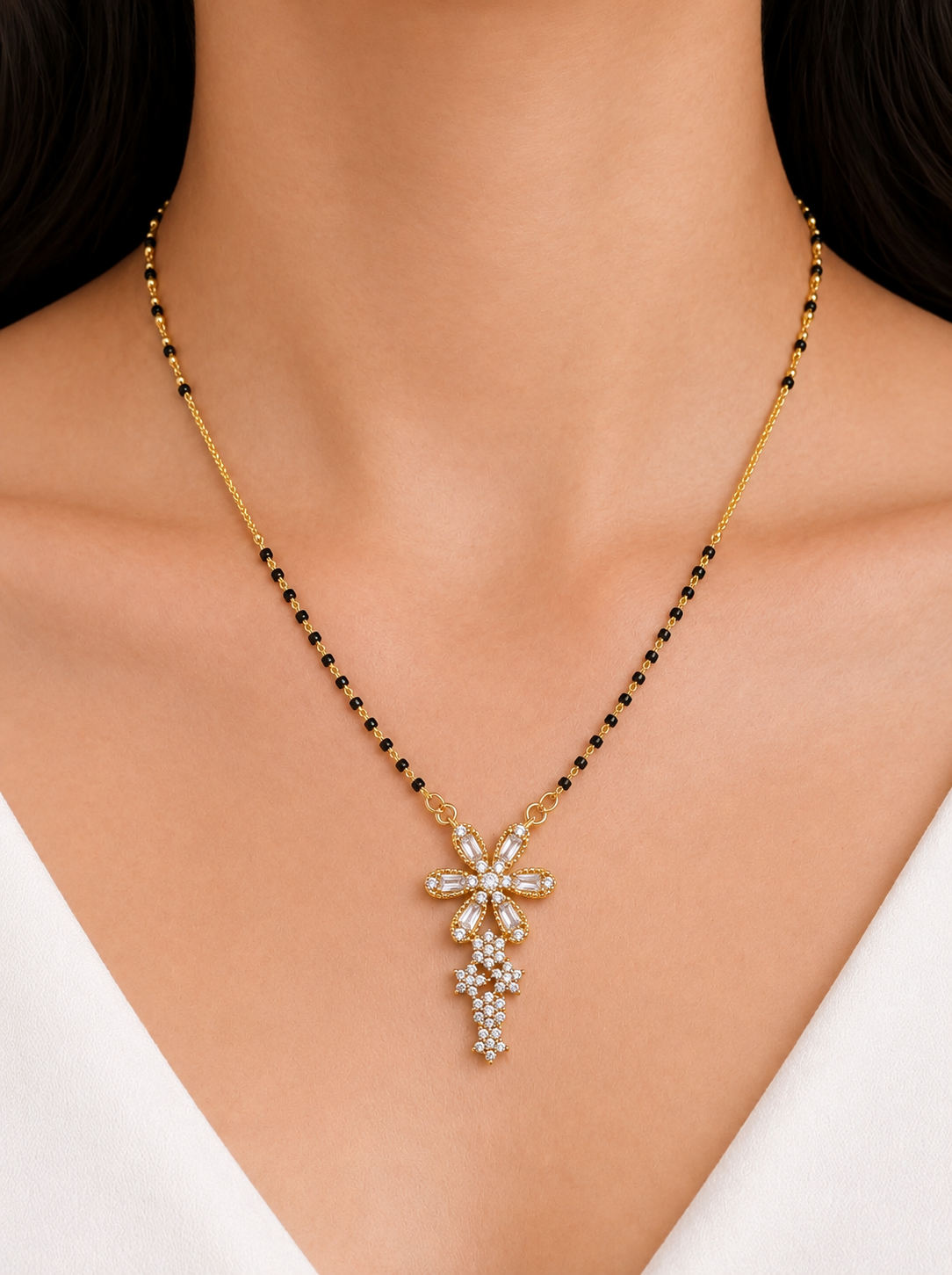 18K Gold Plated Floral AD Mangalsutra for Women | High Quality Anti-Tarnish Daily Wear Mangalsutra