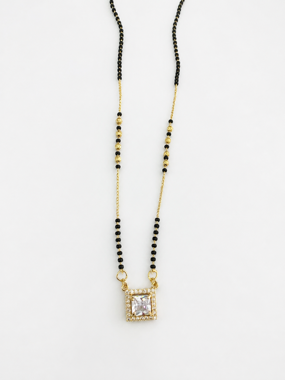 Daily Wear Anti-Tarnish Gold Plated Square CZ Diamond Mangalsutra | Elegant Minimalist Black Beads Mangalsutra for Women