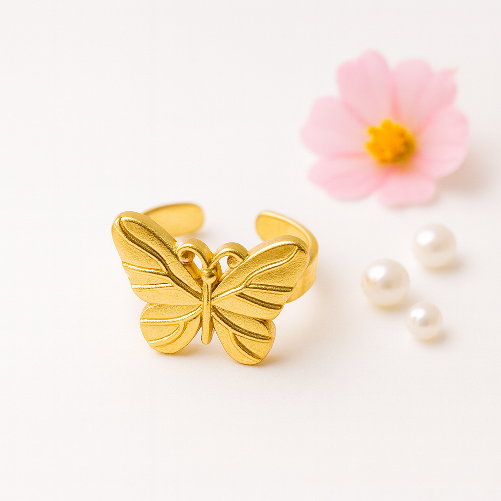 Jewelsstar Anti-Tarnish Butterfly Ring for Women | 18K Gold Plated Adjustable Ring | Daily Wear Minimal Jewelry | Stylish Fashion Ring for Girls & Women