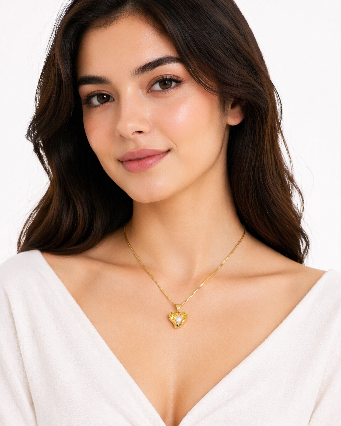 18K Gold Plated Heart Pearl Pendant Necklace | Elegant Minimalist Chain | Anti-Tarnish Daily Wear Jewelry for Women