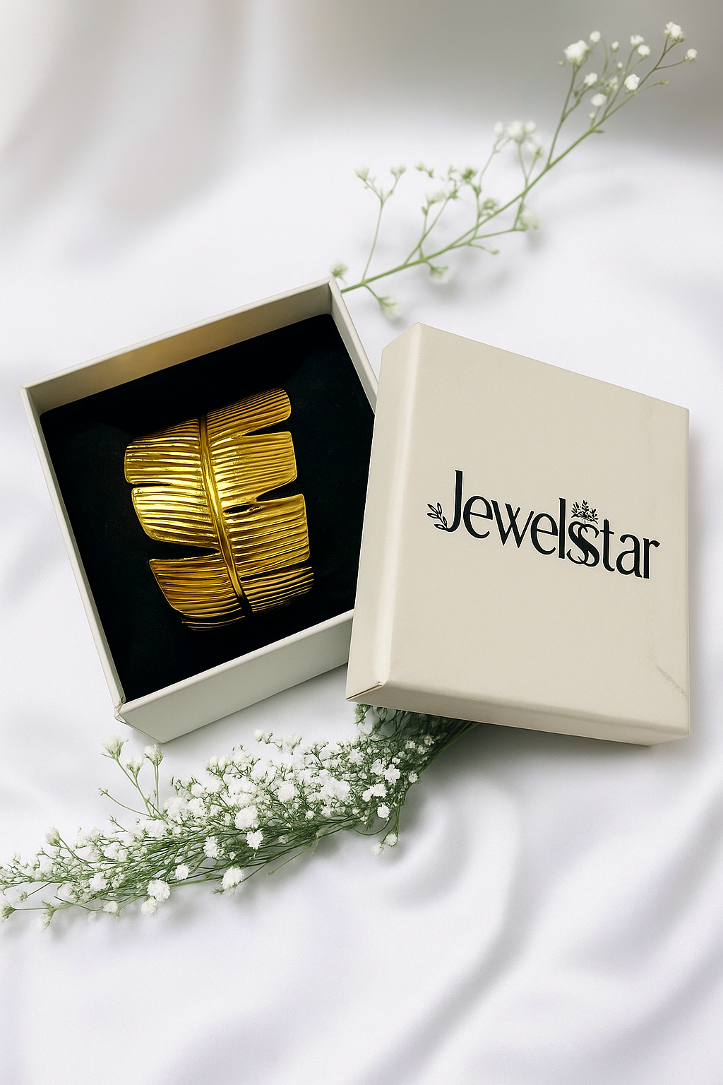 Jewelsstar Anti-Tarnish Palm Leaf Design Cuff Bracelet | Adjustable | Party Wear | 18K Gold Plated | Gift Ready Box Packing