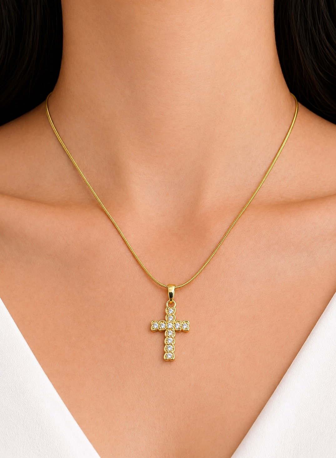 ✨ Anti-Tarnish 18K Gold Plated Cross Pendant Chain – Daily Wear Sparkle Necklace ✨