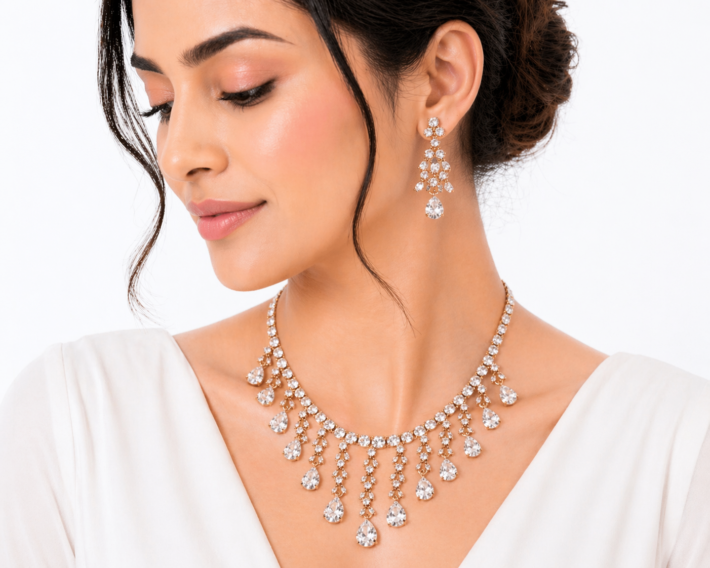 American Diamond Necklace Set with Earrings & Maang Tikka | Gold & Silver Dual Plated CZ Bridal Jewelry Set | Wedding, Party & Festive Wear for Women