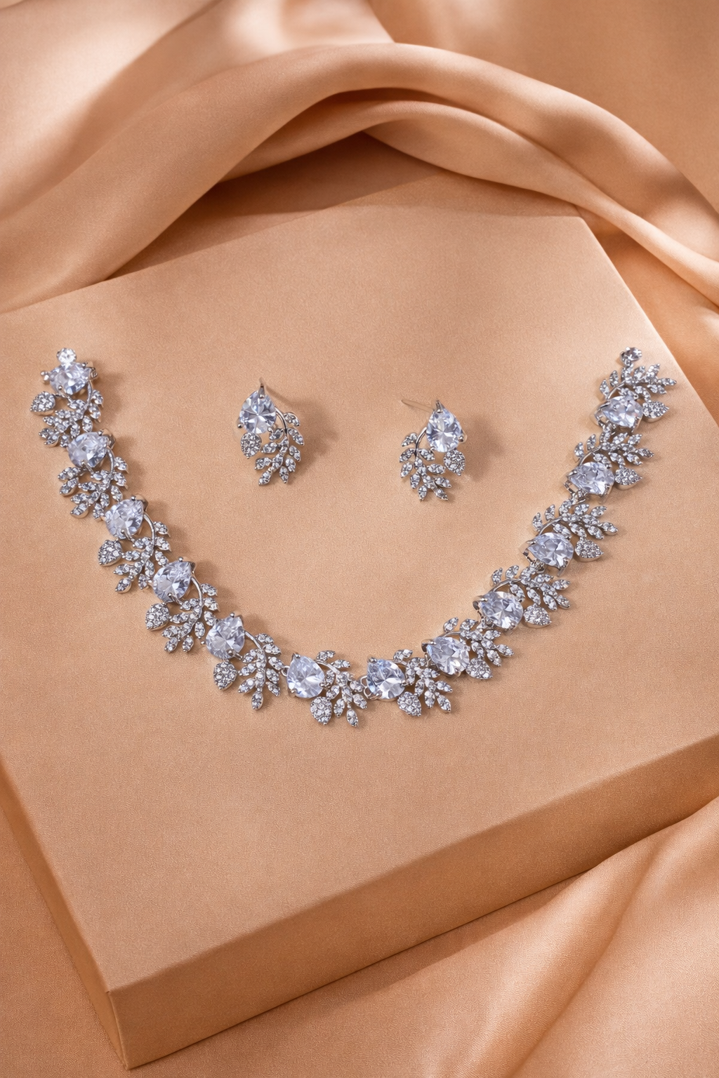 American Diamond Necklace Set with Earrings & Maang Tikka | Silver Plated CZ Bridal Jewelry Set | Wedding, Party & Festive Wear for Women