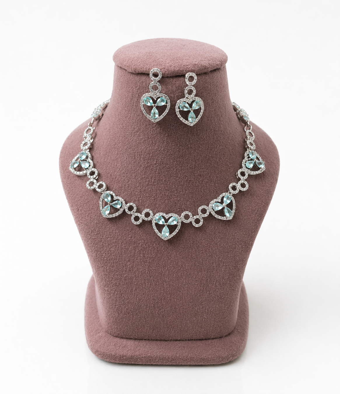 American Diamond Mint Green Necklace Set with Earrings – Elegant & Sparkling Jewelry for Every Occasion