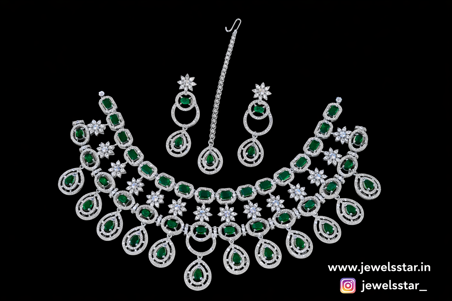 Elegant American Diamond Heavy Green Necklace – Stunning and Timeless Jewelry Piece