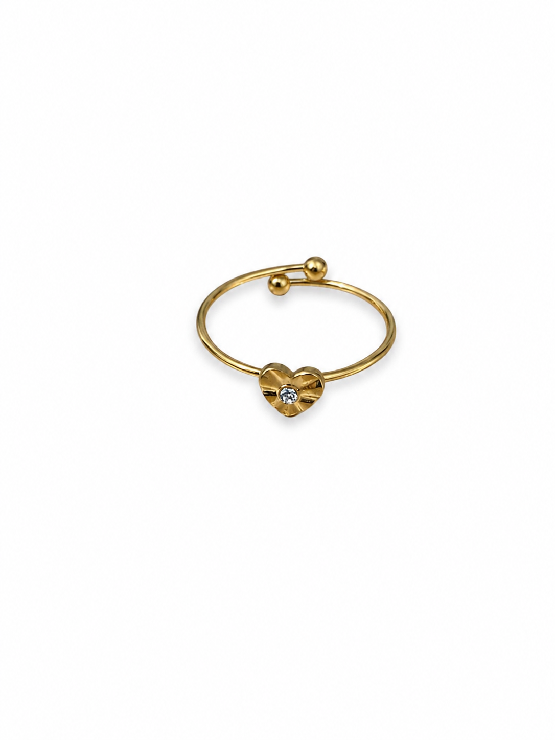 Elegant 18K Gold Plated Small Heart Adjustable Ring with Green Stone