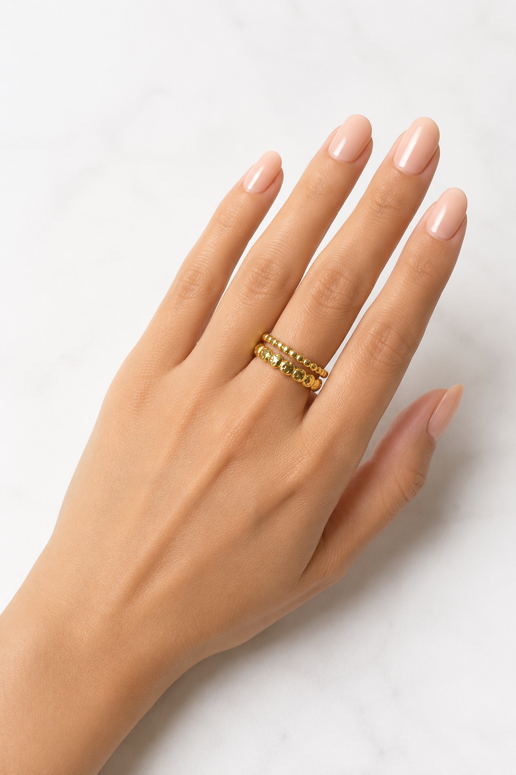 18K Gold Plated Dual Beaded Cuff Ring