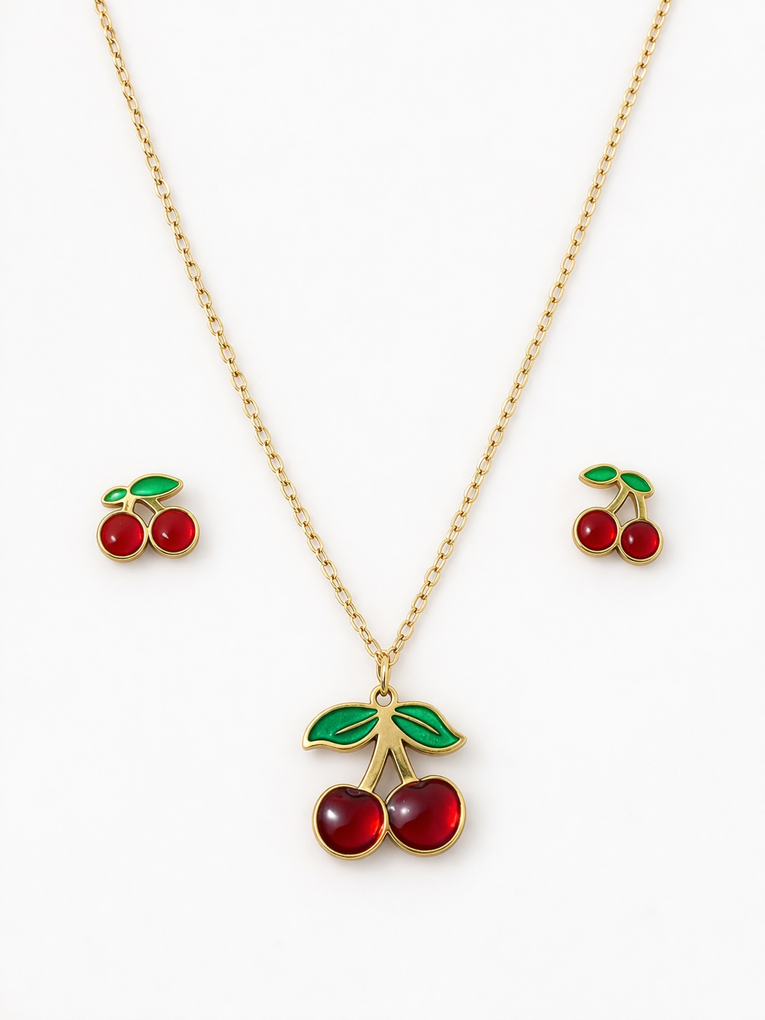 Cherry Charm Gold-Plated Necklace, Earrings & Bracelet Set 🍒✨